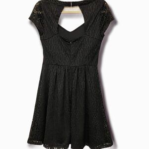 Kaari Blue black lace back key hole fit and flare skater dress- romantic goth S